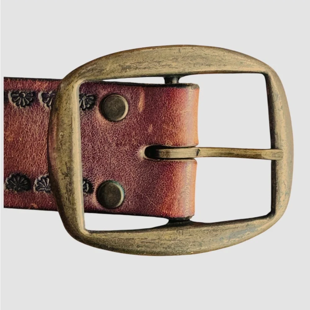 Vintage 90s Tooled Leather Belt Size 32 Western Boho - Picture 4 of 16